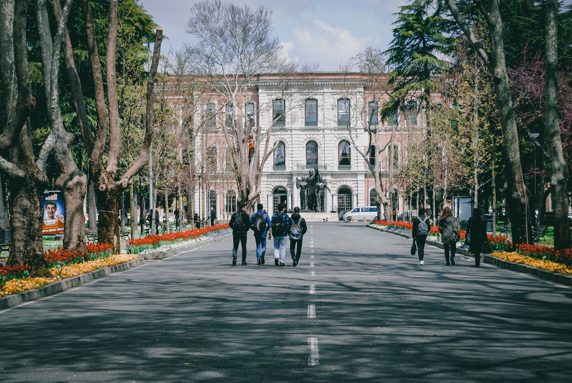International students walking on a university campus